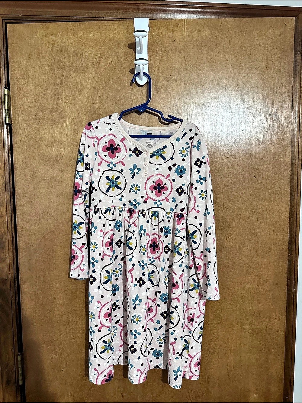 Tea Collection Floral Long Sleeve Dress in White & Pink